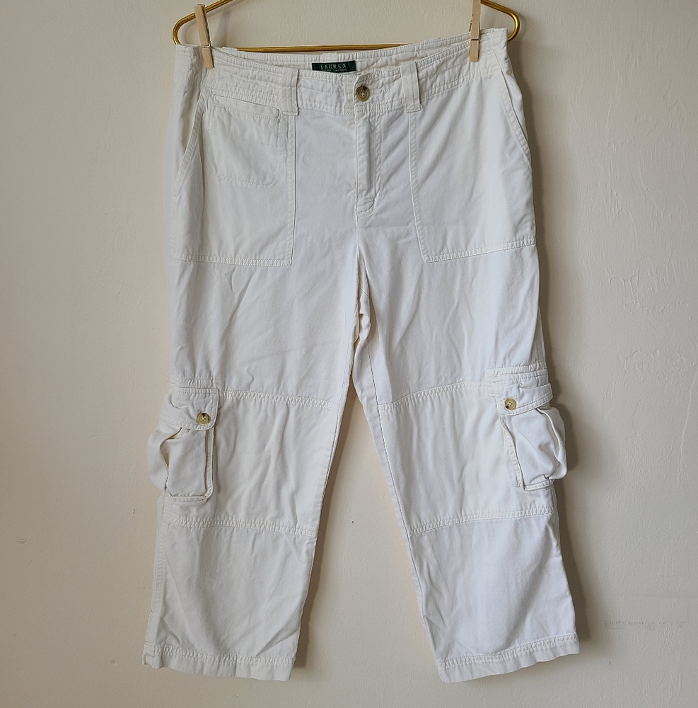 Lauren Ralph Lauren‎ White Cargo Capri Pants Womens Size 10